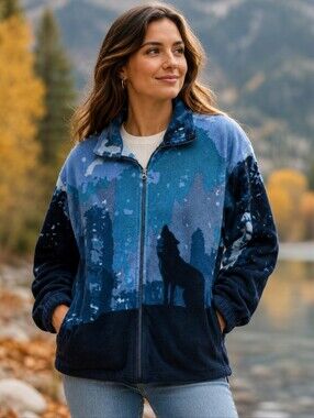 Vintage! Mountain Ridge | Wolf Forest Full-Zip Fleece Jacket, Size L